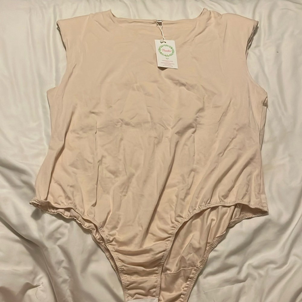 Shirt bodysuit w/ padded shoulders, undershirt attached, with tag